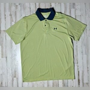 Under Armour Polo Shirt Mens Xl Green Stripe Graphic Performance Loose Heatgear